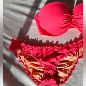 Victoria's Secret bandeau padded bikini set with ruffled bottoms